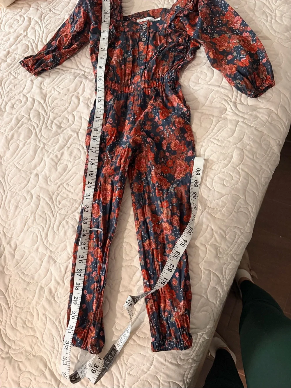 Roller Rabbit Floral Navy and Red Long-Sleeve Jumpsuit Size 2
